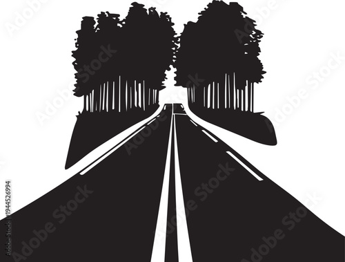 Endless Road Perspective Silhouette - Highway Journey Icon