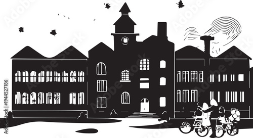 Vibrant School Campus Silhouette - Learning Community Icon