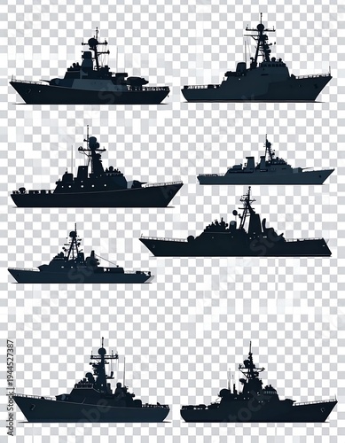 Silhouetted Naval Vessels - A Fleet of Warships in Dark Contrast.