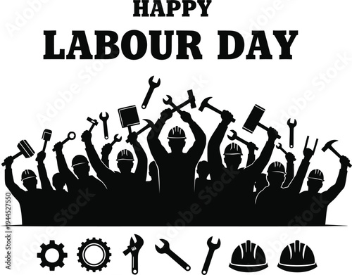 Happy labour day celebration with workers in unity