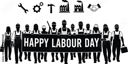 Happy labour day celebration with diverse workers