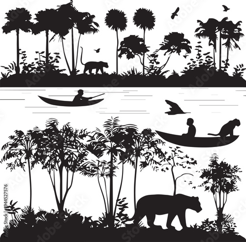  Sundarbans Jungle Silhouette Vector - Mangrove Forest & Wildlife Icon