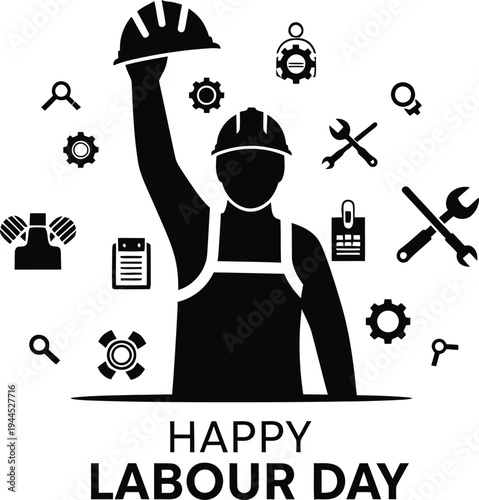 Labour day celebration with construction worker and tools