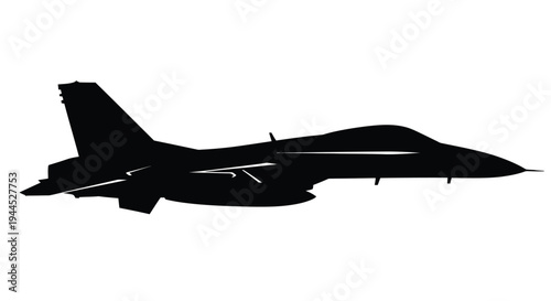 Silhouette of a modern fighter jet in flight against a white background