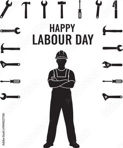 Labour day celebration with worker and tools