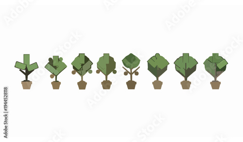 Money tree icon set with cash leaves and coin symbols financial growth vector
