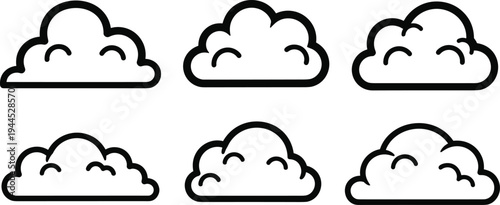 Set of Simple Black Outline Cloud Icons and Flat Vector Illustration Shapes for Weather Design Minimalist Nature Elements and Creative Children Projects