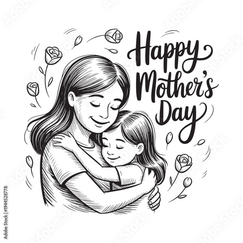 A heartwarming sketch depicts a mother and daughter embracing for mother s day