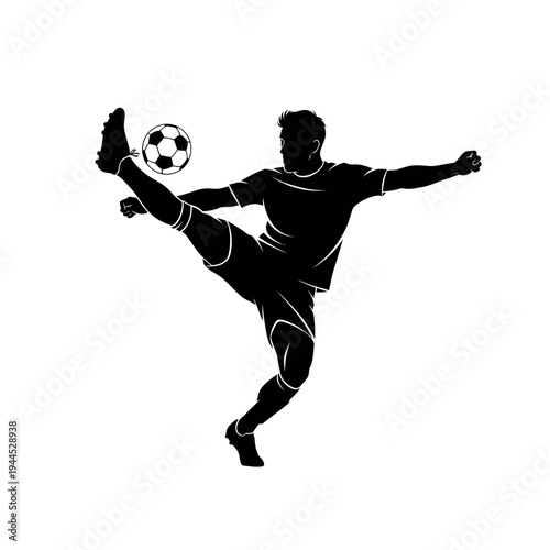 Soccer Player Overhead Kick Silhouette - Football Athlete Acrobatic Shot Vector