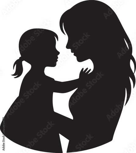 Mother and daughter silhouette vector illustration design for motherhood, family love, parent child bond, and early childhood education concepts on transparent background