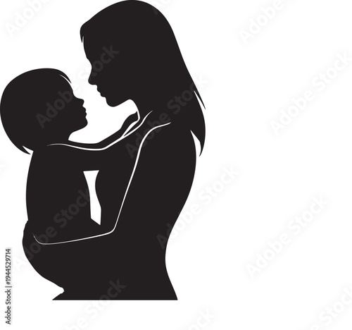 Mother and baby silhouette vector illustration design for motherhood, family love, parent child bond, and early childhood care concepts on transparent background