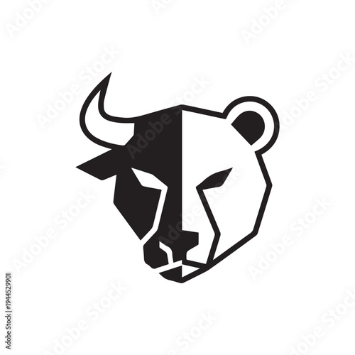 Dual Animal Head Symbol Bull and Bear Face Combined.