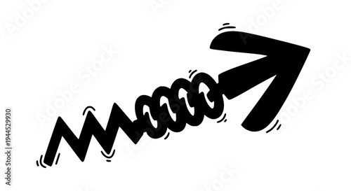 Arrow hand drawn with zigzag line and motion blur effect in black color featuring vector, illustration, graphic with