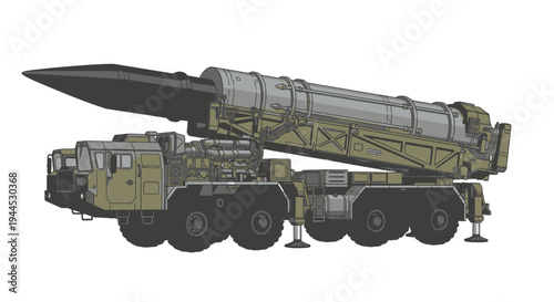 Military Vehicle with Missile System, Side View Illustration
