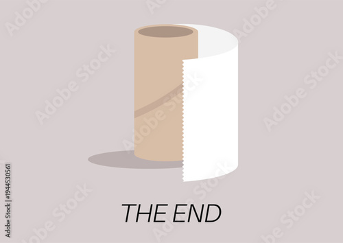 Creative design of toilet paper roll with ending concept, expressing the finality in a minimalist style showcasing a simple yet impactful message