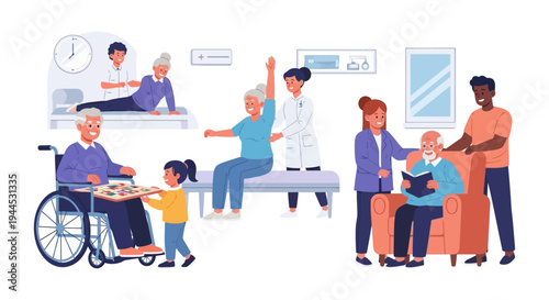 Diverse Senior Care: Physical Therapy, Social Activities & Family Support for Elderly People