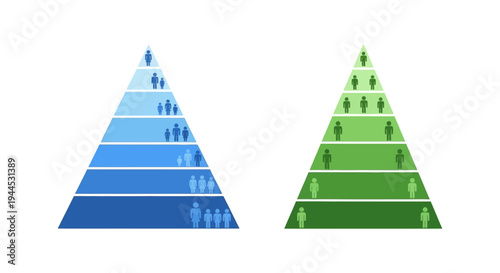 Population and Organizational Hierarchy Pyramids Illustration