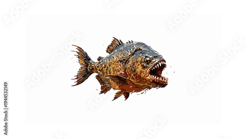 Ferocious Piranha Fish with Sharp Teeth Isolated on White