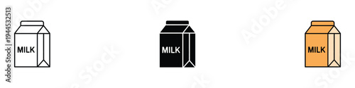 Milk carton box icon set. Dairy product packaging and breakfast drink symbol. Vector Illustration.