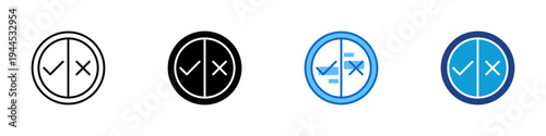 Yes No Multiple Style Icon Design Vector - Circular check and cross buttons representing binary choice, confirmation decision, and approval or rejection action