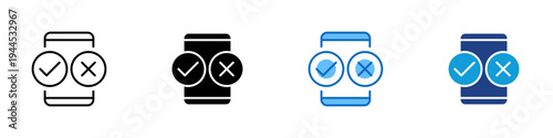 Choice Selection Multiple Style Icon Design Vector - Check and cross buttons inside smartphone representing decision making, option approval, and user selection control