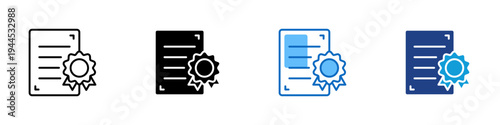 Certified Document Multiple Style Icon Design Vector - Document with verification badge representing official certification, approved record, and authenticated documentation