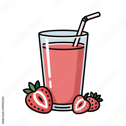 Strawberry Yogurt Smoothie Illustration of Fresh Fruit Beverage with Strawberries