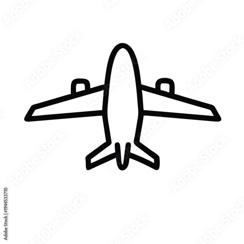 Airplane Top View Silhouette Vector Icon Isolated on White