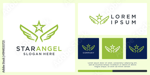 Star angel logo design template with wing