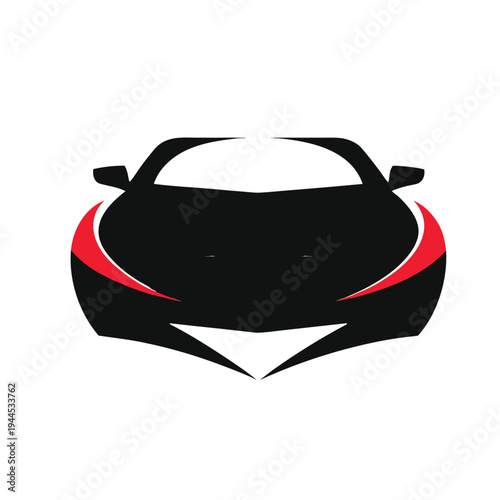 Modern Sports Car Front Silhouette Vector Icon Isolated on White