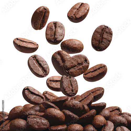 Photorealistic Flying Roasted Coffee Beans Set Vector Illustration