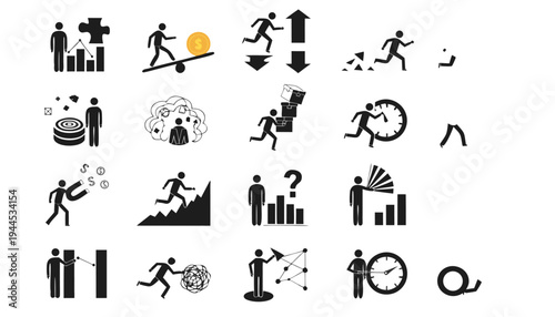 Set of business people vector icons and silhouettes