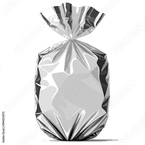 Photorealistic Silver Foil Plastic Bag Mockup Vector Illustration