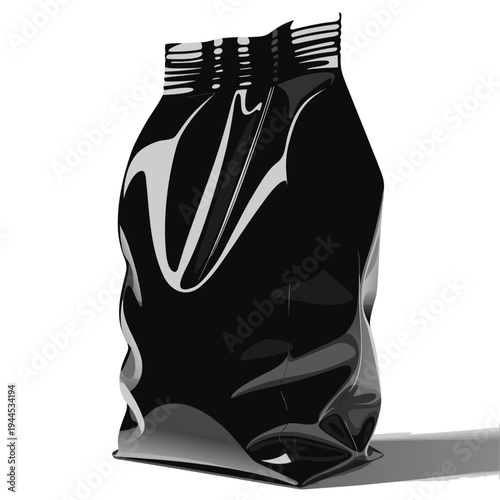 Photorealistic Black Foil Plastic Bag Mockup Vector Illustration
