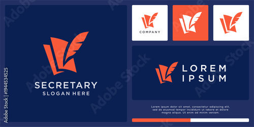 Secretary logo design with book and feather