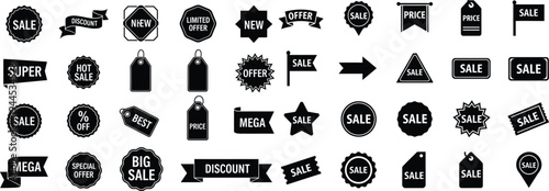 Sale and discount label stickers, badges and tags set