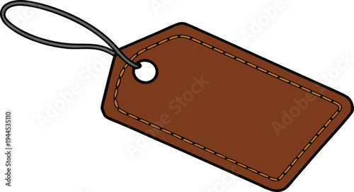 Brown leather luggage tag with stitching and string