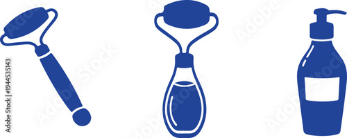 Blue of facial roller bottle and dispenser skincare