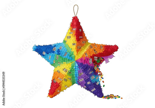 Colorful festive piñata star decoration hanging for celebration party background