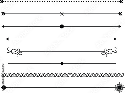 Geometric line icons, arrow vector symbols, decorative segment illustration, mathematical design elements, abstract graphic concept, artistic pattern collection set