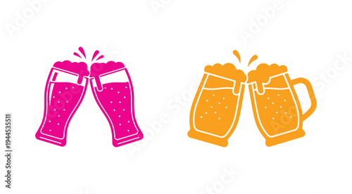 Cheers beer glasses icon with outline and filled design.