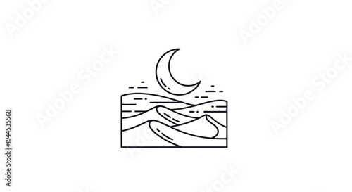 Desert dune landscape under crescent moon