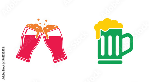 Craft beer concept with clinking mugs vector illustration.