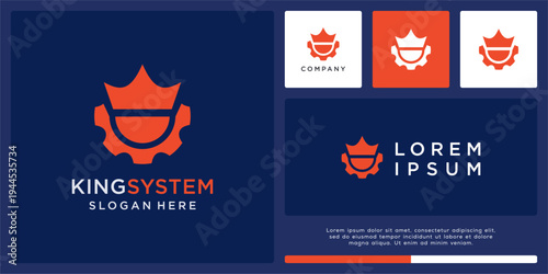 King system logo design with gear and crown