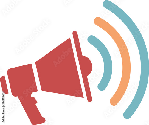 A red megaphone with sound waves coming out