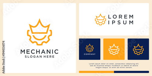 Premium mechanic logo design with crown and gear