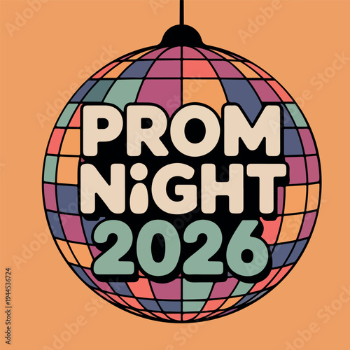 Disco ball with prom night 2026 text vector 2