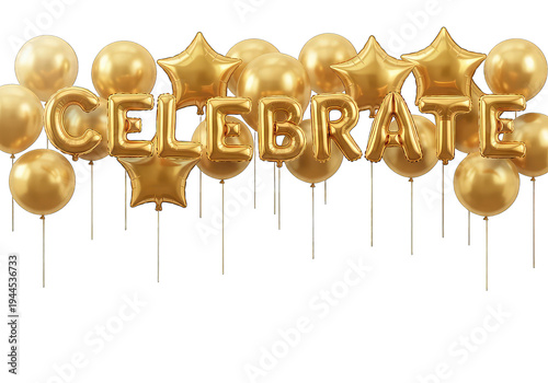 Golden Celebrate Balloons Glitter Party Decoration Shiny Background Event