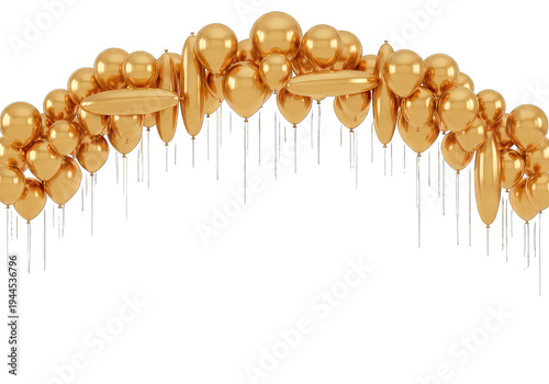 Golden balloons floating in curved line celebration background minimal design