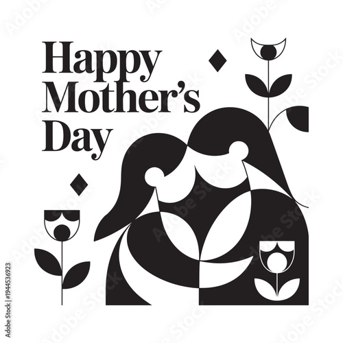 Happy mother s day graphic with floral elements and abstract maternal figure